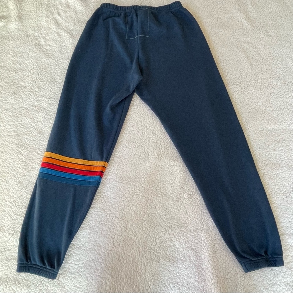 Aviator Nation Navy Blue Women's Rainbow Stitch Sweatpants Joggers 5 stripes Med - Picture 2 of 10